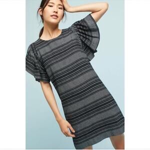 Anthropologie Moon River Denmark Striped Flutter Sleeve Dress